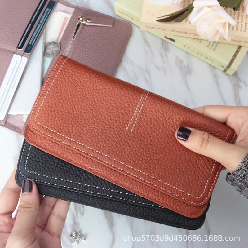 

Genuine Leather Women Thin Wallet Female Luxury Minimalist Wallets Long Hasp Purse Card Holder Clutch Bag Envelope Money Bag