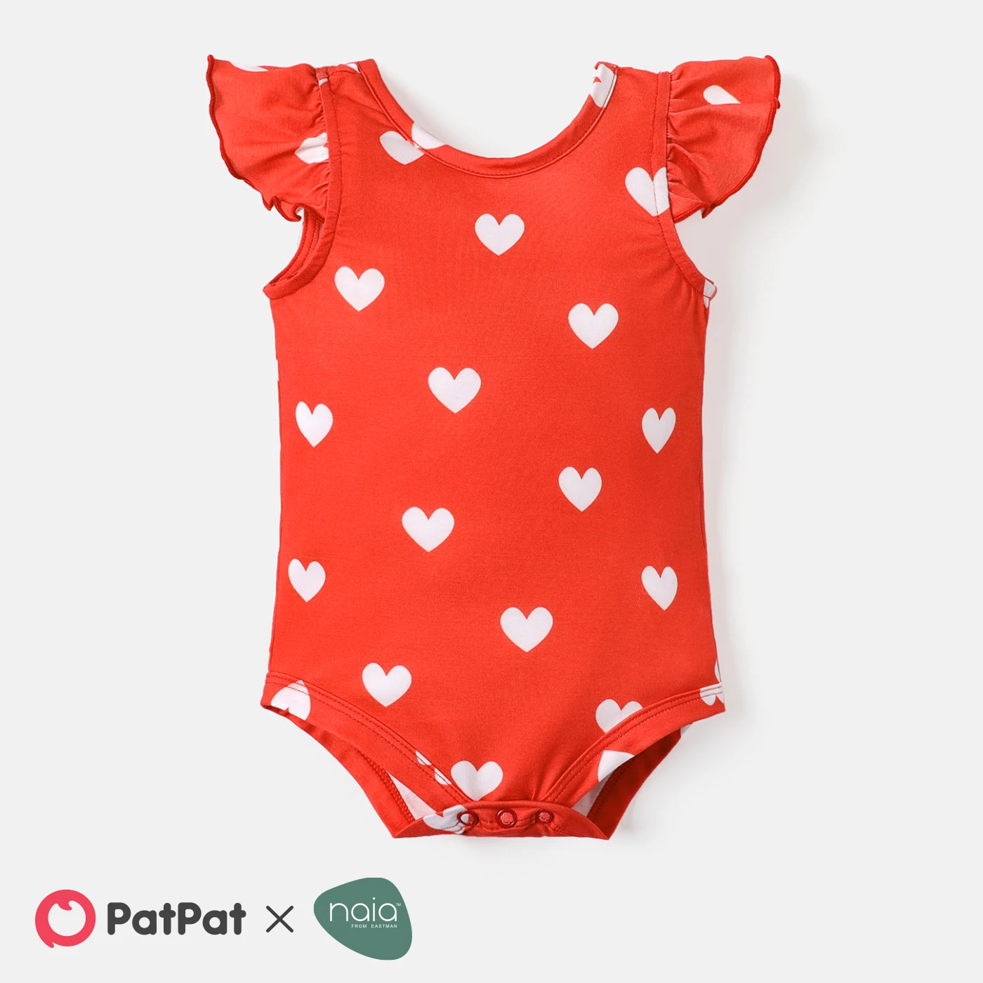 

PatPat Valentine's Day Baby Girl Naia Allover Heart Print Bow Decor Flutter-sleeve Romper