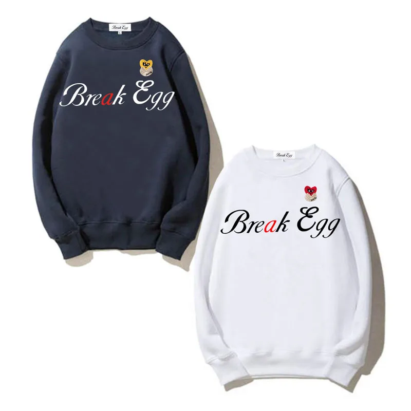 Break Egg Men Women Sweater Cotton Heart Eggshell Embroidery Letter Printing Round Neck Loose Thick Spring Autumn Casual Sweater
Break Egg Men Women Sweater Cotton Heart Eggshell Embroidery Letter Printing Round Neck Loose Thick Spring Autumn Casual Sweater