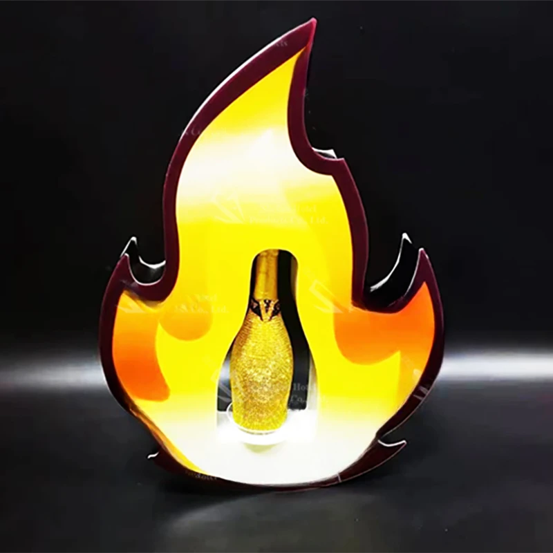 

flame shape design nightclub bottle presenter night club accessories wine display rack decoration bottle glorifier VIP LED sign