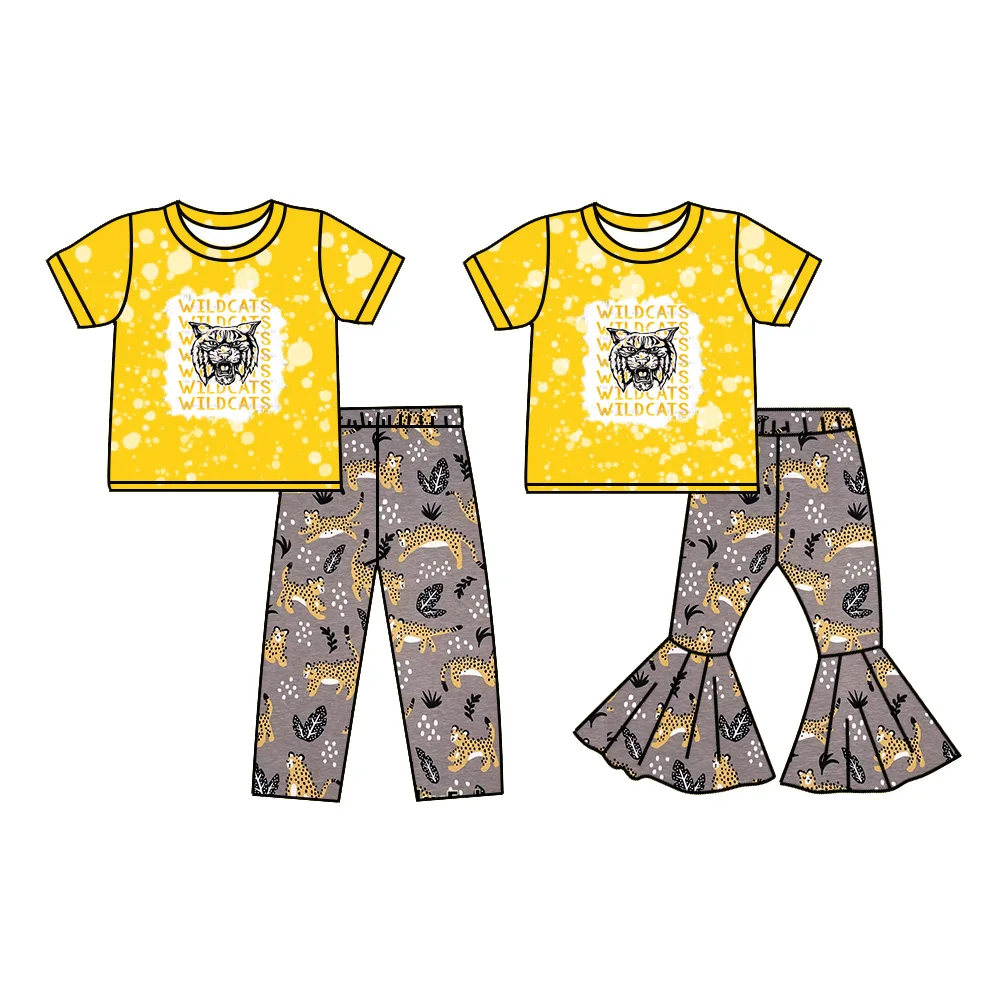 Wholesale Wildcat Outfit Short Sleeves Girls Leopard Letter Tigers Bell Bottom Sets baby boy clothes
Wholesale Wildcat Outfit Short Sleeves Girls Leopard Letter Tigers Bell Bottom Sets baby boy clothes