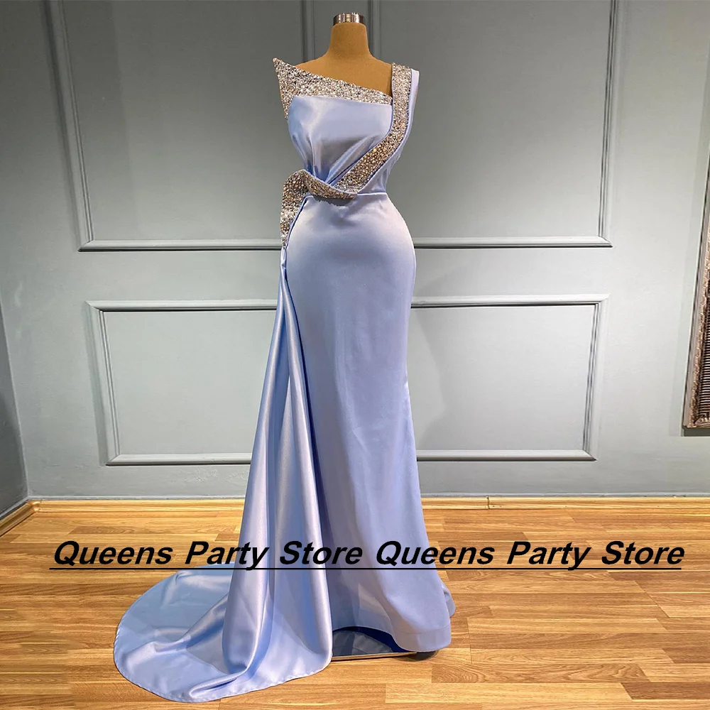 Light Blue Evening Dress Luxury Beading Sequin One Shoulder Satin Party Dresses Sweep Train Customized Formal Prom Gown
Light Blue Evening Dress Luxury Beading Sequin One Shoulder Satin Party Dresses Sweep Train Customized Formal Prom Gown