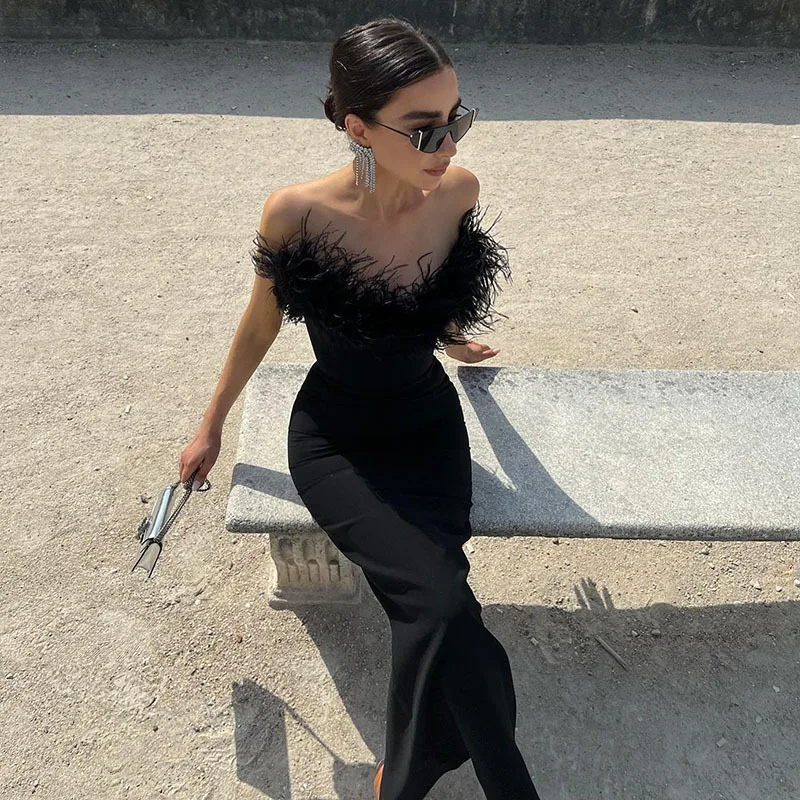 V Neck Feather Strapless Mermaid Maxi Dress Elegant 2023 Summer Women Soild Sleeveless Slim Vestidos Prom Party Evening Robe
V Neck Feather Strapless Mermaid Maxi Dress Elegant 2023 Summer Women Soild Sleeveless Slim Vestidos Prom Party Evening Robe