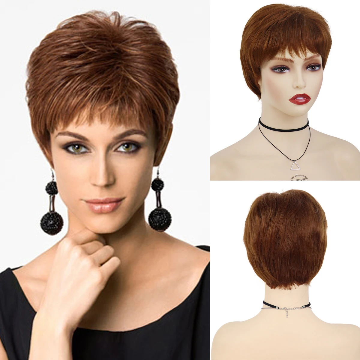 

GNIMEGIL Women Wig Short Brown Synthetic Hair Wig Bob Haircut Natural Wigs for Mother Old Lady Costume Elderly Wigs Straight Cut