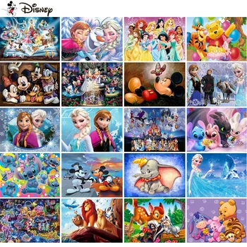 디즈니 만화 공주 미키 마우스 곰돌이 푸우 DIY 페인트 숫자 별 유화, 성인용 프레임리스 선물