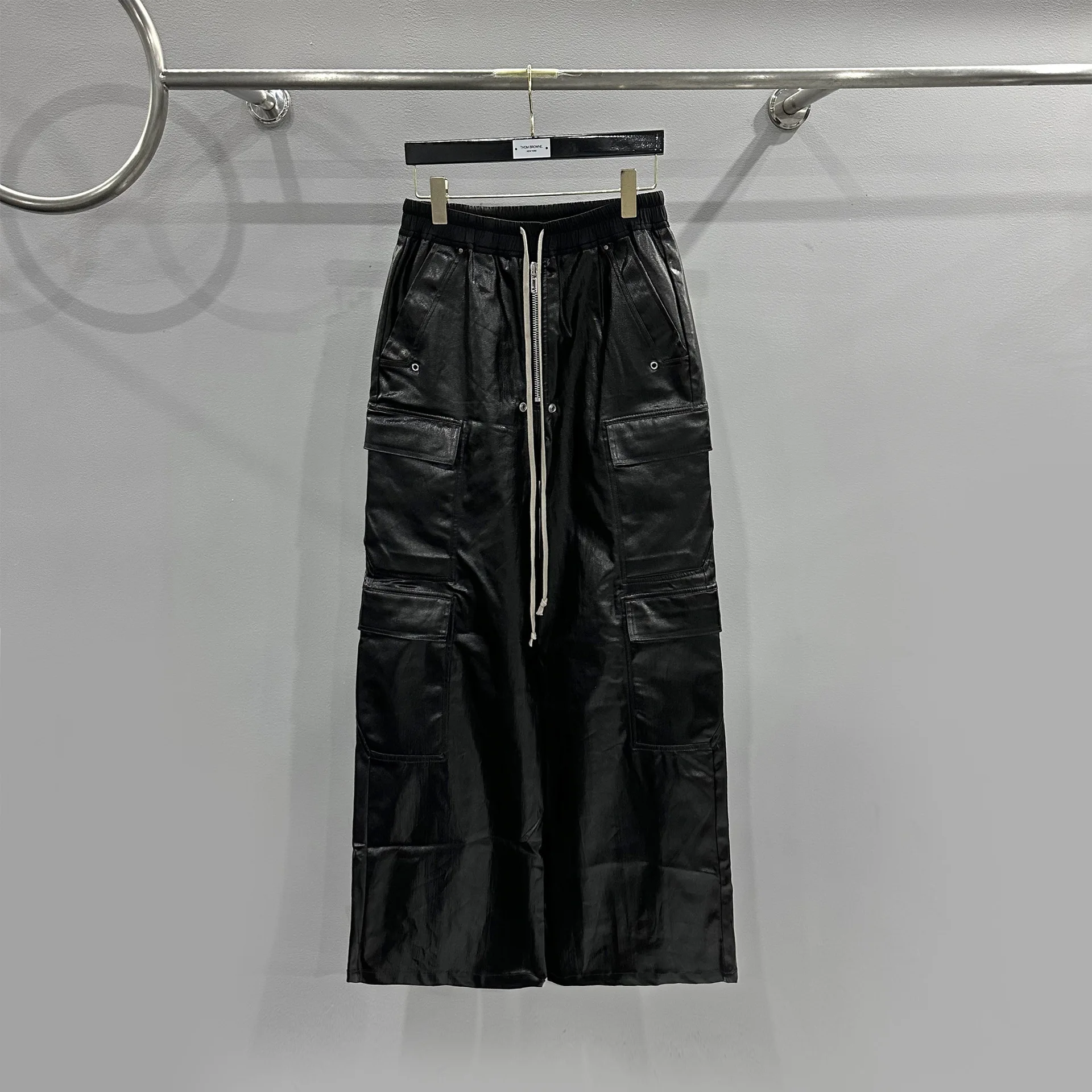 

Japanese style loose casual RO style high street trend multi pocket coated motorcycle workwear wide leg pants