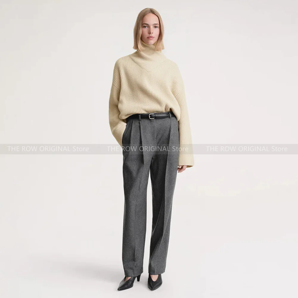 

T@teme 2023 Autumn and winter new wool thread jumper women high neck long sleeve loose solid colour hanging collar knitwear