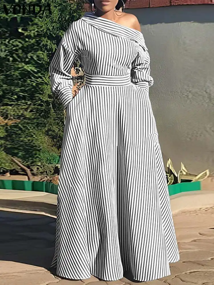 Plus Size VONDA Women Off Shoulder Dress 2024 Elegant Striped Maxi Sundress Casual Loose Long Sleeve Party Vestidos Robe Femme
Plus Size VONDA Women Off Shoulder Dress 2024 Elegant Striped Maxi Sundress Casual Loose Long Sleeve Party Vestidos Robe Femme