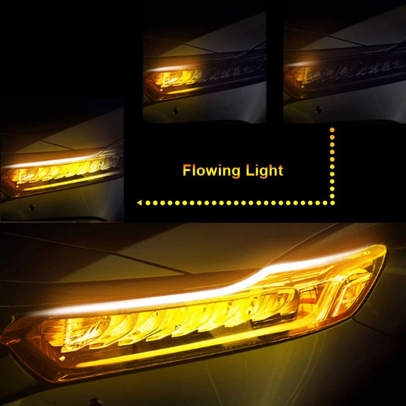 

30cm 45cm 60cm LED DRL 2pcs Car Daytime Running Light 12V Waterproof Flexible Strip Headlights Turn Signal Yellow Brake Lights