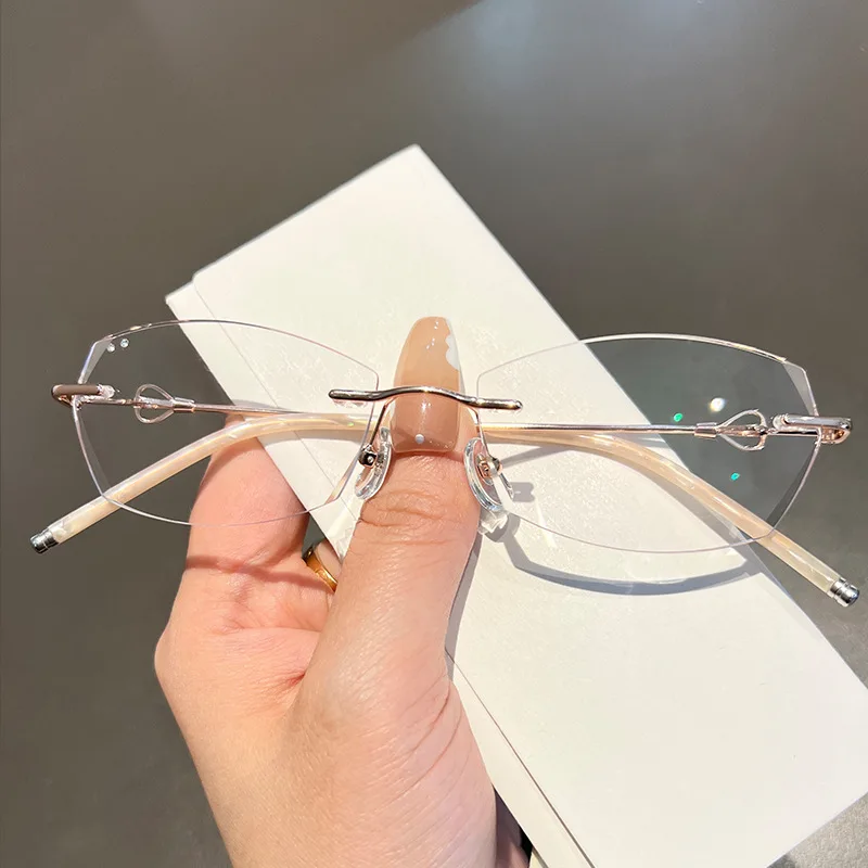 

57mm Ultra clear alloy frameless polygonal eyeglass frame for men and women anti blue prescription eyeglass frame 50803