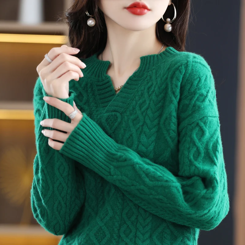 Fall/Winter New 100% Pure Wool Sweater Casual Solid Knitwear V-Neck Overside Women's Tops Thickened Pullover Cashmere Blouse
Fall/Winter New 100% Pure Wool Sweater Casual Solid Knitwear V-Neck Overside Women's Tops Thickened Pullover Cashmere Blouse