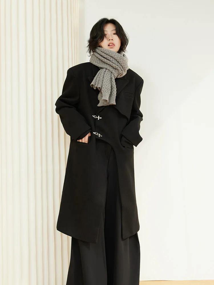 Женское длинное шерстяное пальто, свободное Асимметричное пальто большого размера с металлическим воротником, Осень-зима 2022
Женское длинное шерстяное пальто, свободное Асимметричное пальто большого размера с металлическим воротником, Осень-зима 2022