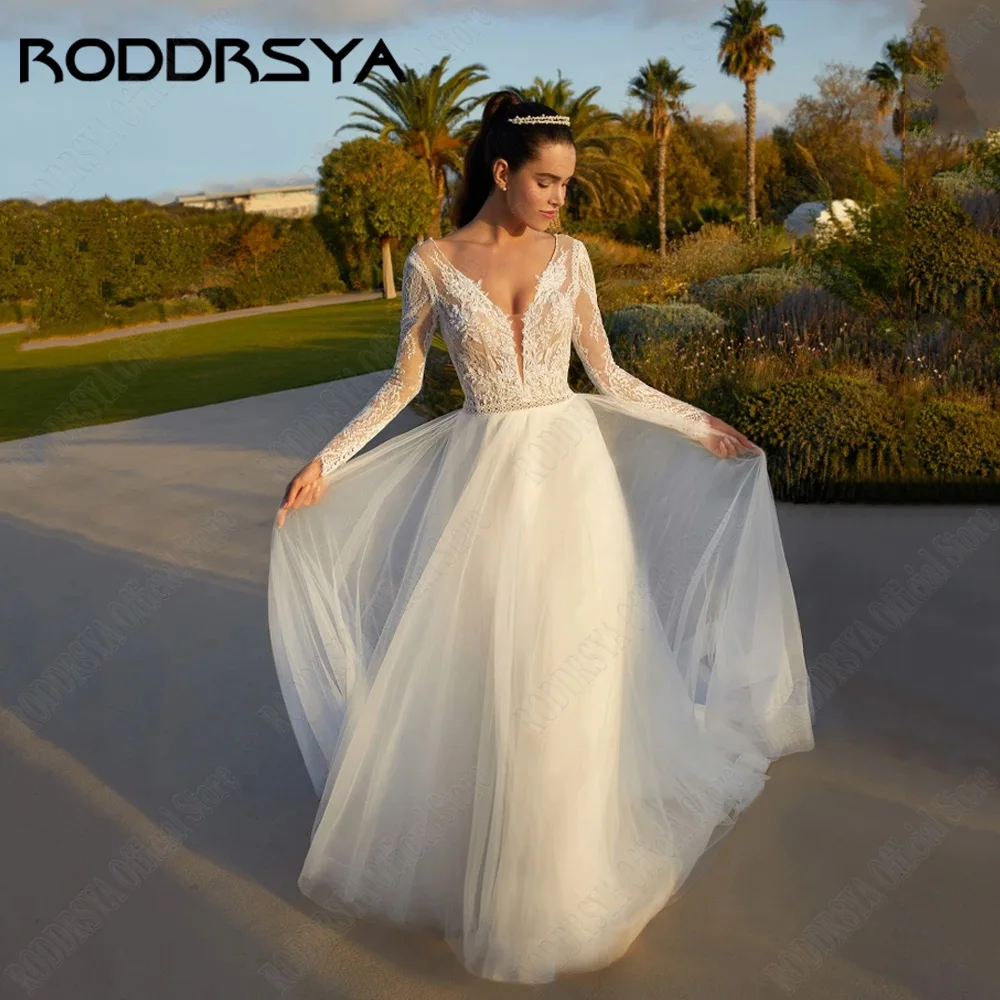 RODDRSYA Elegant Wedding Dress With Long Sleeves V-Neck Backless Bride Gowns Lace Applique Classic Tulle A-Line vetido de novia
RODDRSYA Elegant Wedding Dress With Long Sleeves V-Neck Backless Bride Gowns Lace Applique Classic Tulle A-Line vetido de novia