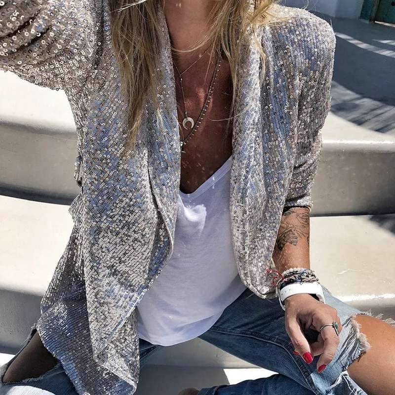 Women's Fashionable Sequins Slim-Fit Cardigan Coat Spring New Blazer Women's Elegant Long Sleeve Notched Solid Color Jacket
Women's Fashionable Sequins Slim-Fit Cardigan Coat Spring New Blazer Women's Elegant Long Sleeve Notched Solid Color Jacket
