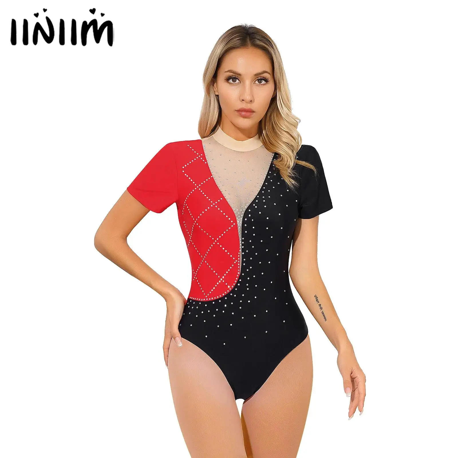 Womens Ballet Lyrical Dance Costume Shiny Rhinestone Gymnatics Dance Leotard Jumpsuit for Figure Skating Mock Neck Bodysuit 
Womens Ballet Lyrical Dance Costume Shiny Rhinestone Gymnatics Dance Leotard Jumpsuit for Figure Skating Mock Neck Bodysuit