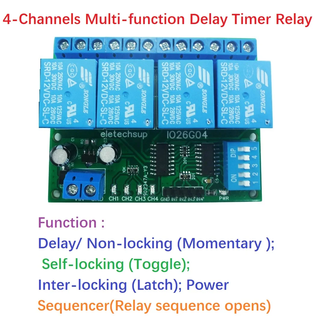 

4ch DC 5V 12V 24V Multifunction Delay Relay Time Switch Turn on/off PLC Module Power Conditioner Sequencer