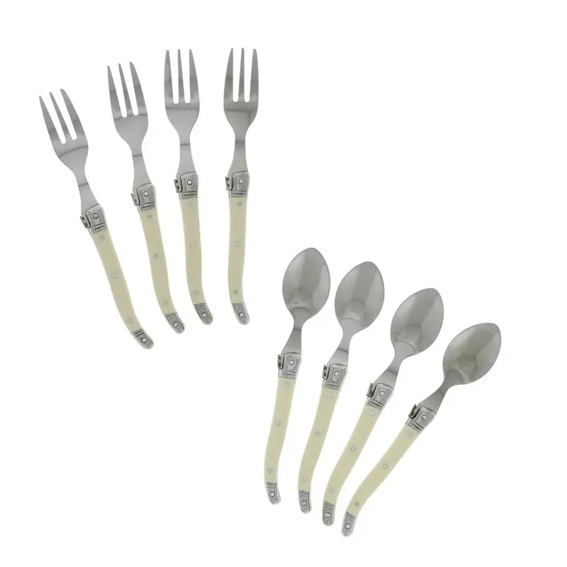 

Luxurious 8pc Stainless Steel Faux Ivory Dessert Flatware Set: Elegant Occasions in White