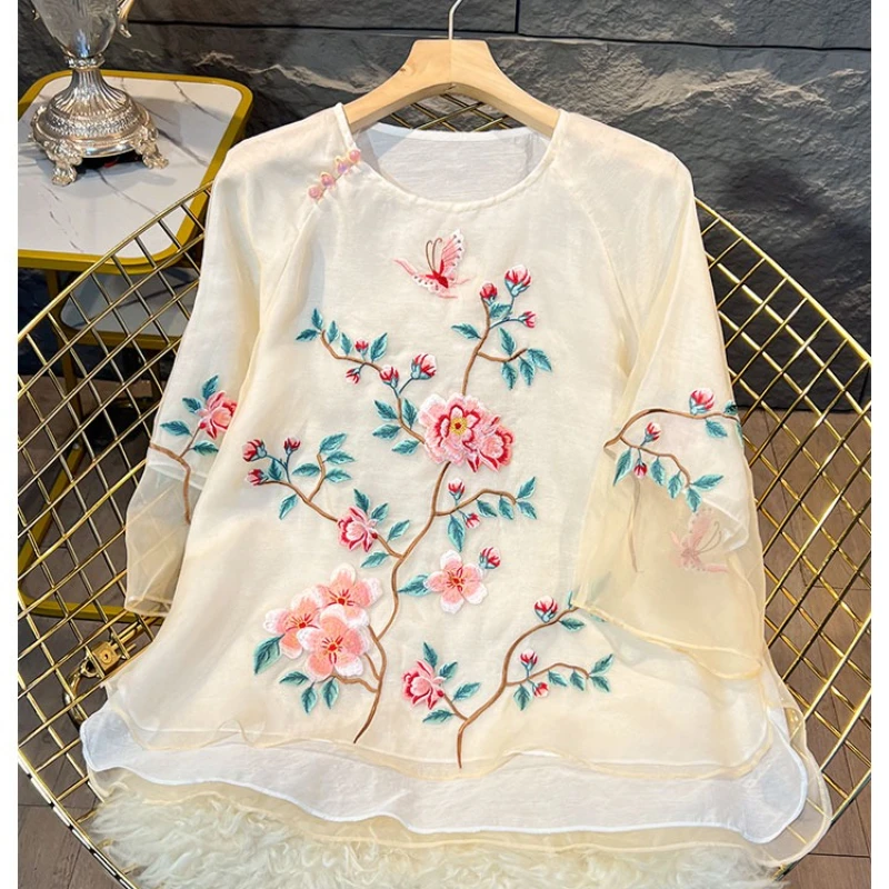Embroidery Shirt for Women Summer 2023 New In Floral Print Blouses Loose Fashion Short Sleeve Chinese Style Top O-Neck YCMYUNYAN
Embroidery Shirt for Women Summer 2023 New In Floral Print Blouses Loose Fashion Short Sleeve Chinese Style Top O-Neck YCMYUNYAN
