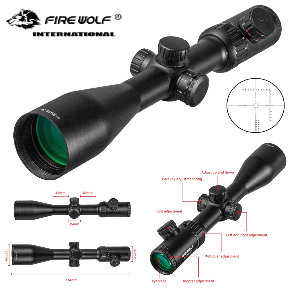 FIRE WOLF 4-20X50 SF Riflescope Hunting Tactical Optical sight Airsoft accessories Red Dot Illuminated Crosshair For hunting
FIRE WOLF 4-20X50 SF Riflescope Hunting Tactical Optical sight Airsoft accessories Red Dot Illuminated Crosshair For hunting