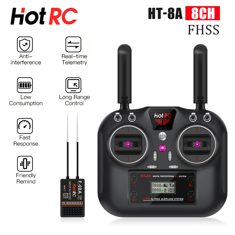 

HotRC HT-8A 2.4GHz 8CH 8A RC Transmitter PWM FHSS with F-08A Receiver Radio System