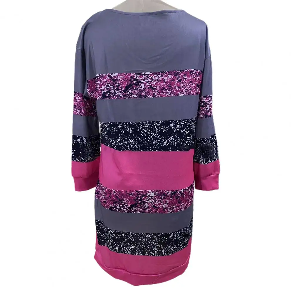 

Soft Women Dress Colorblock Sequin V Neck Mini Dress for Women Long Sleeve Loose Pullover Above Knee Length Soft Breathable Lady