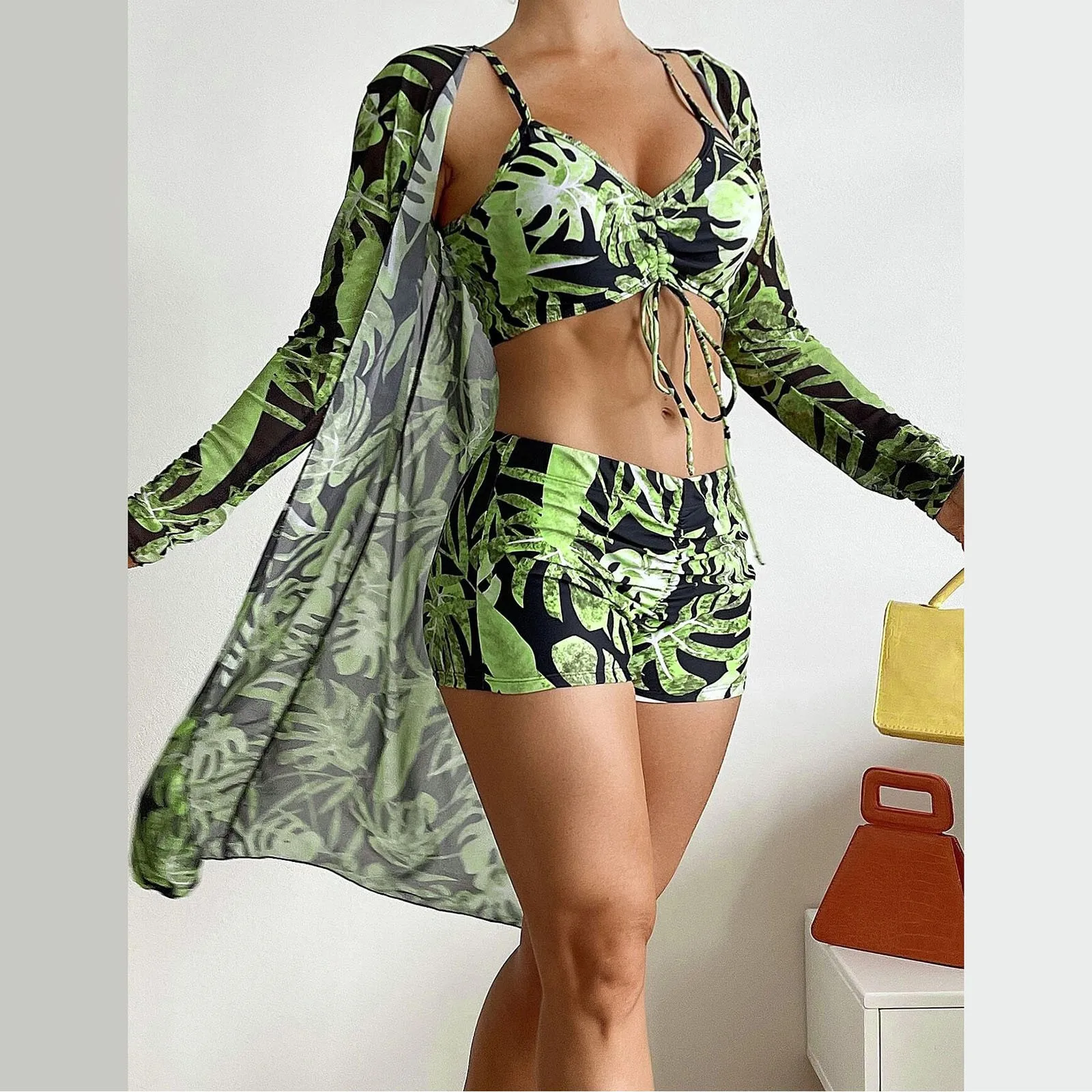 Floral Print Low Waist Bikini Set Cover Up Swimsuit For Women Push Up Long Sleeve Three Pieces Swimwear 2024 Beach Bathing Suits 
Floral Print Low Waist Bikini Set Cover Up Swimsuit For Women Push Up Long Sleeve Three Pieces Swimwear 2024 Beach Bathing Suits