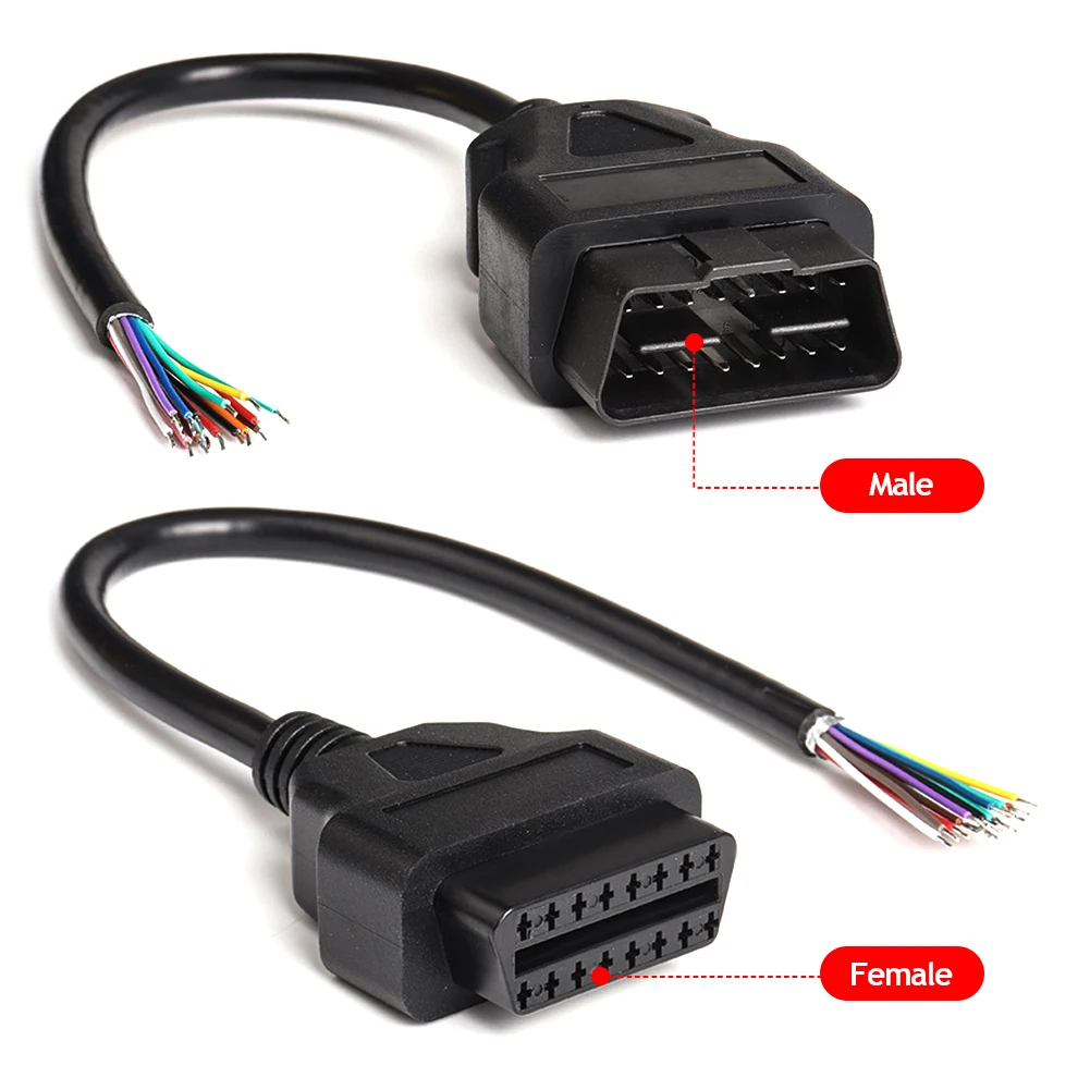 

30cm OBD2 16Pin Male Plug Connector Female Extension Opening Cable Auto Scanner Cables OBDII 16Pin OBD 2 Adaptor Male Cable