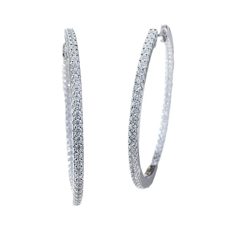 

S925 Silver Ear Studs, Large Earrings, High Carbon Diamond, Simple Ear Buckles, Fashionable and Versatile Earring Jewelry
