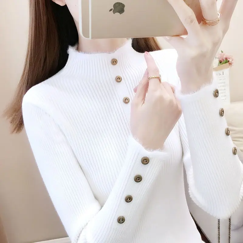 Women Patchwork Half High Collar Sweater Autumn Winter Solid Button Decoration Knitted Pullovers Ladies Basic Jumpers Tops YL64
Women Patchwork Half High Collar Sweater Autumn Winter Solid Button Decoration Knitted Pullovers Ladies Basic Jumpers Tops YL64