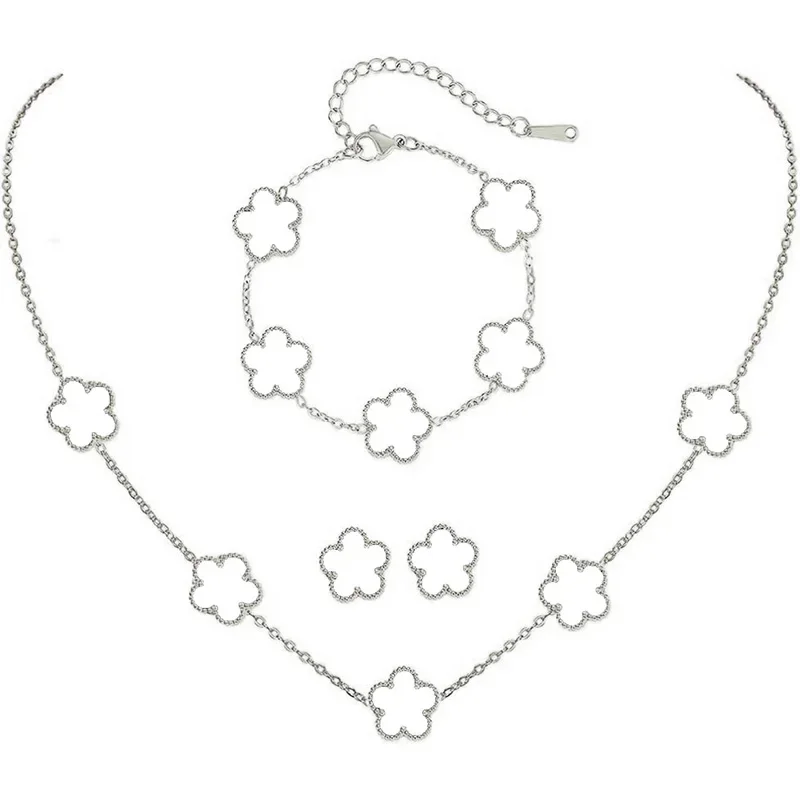 Silver Color Clover Jewelry Set for Women Stainless Steel Hypoallergenic Waterproof Flower Earrings Chain Necklace Bracelet New 7 Mallzona Sd8bb66cf94df4d599df52837b56055735 Silver Color Clover Jewelry Set for Women Stainless Steel Hypoallergenic Waterproof Flower Earrings Chain Necklace Bracelet New Mallzona