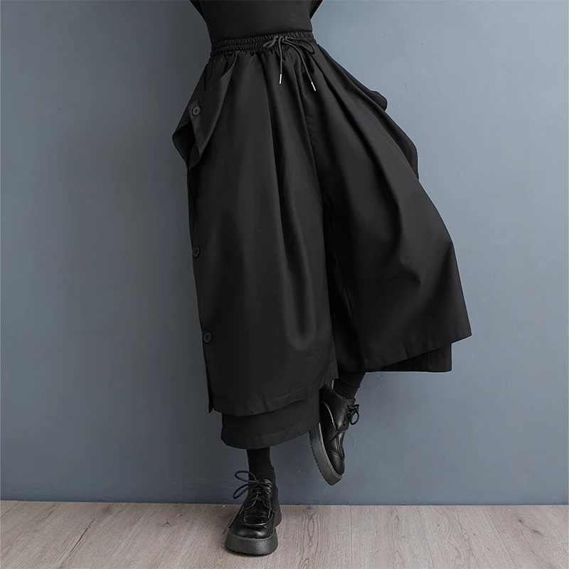 

Japanese Yamamoto Dark Style Patchwork Chic High Waist Autumn Wide Leg Pants Culotte Fashion Women Spring Casual Ruffle Pants