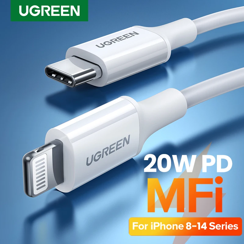 Кабель UGREEN MFi 20 Вт PD USB C к Lightning для iPhone 14 13 12 11, быстрая зарядка для Apple iPad, зарядное устройство для телефона, 25 см, 50 см, 2 м, короткий
Кабель UGREEN MFi 20 Вт PD USB C к Lightning для iPhone 14 13 12 11, быстрая зарядка для Apple iPad, зарядное устройство для телефона, 25 см, 50 см, 2 м, короткий