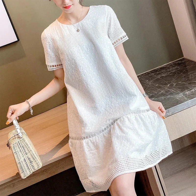 Women Dress Short Sleeve Lace Hollow Out White Casual Dress Summer A-Line Loose Short Dress Elegant Vestidos
Women Dress Short Sleeve Lace Hollow Out White Casual Dress Summer A-Line Loose Short Dress Elegant Vestidos