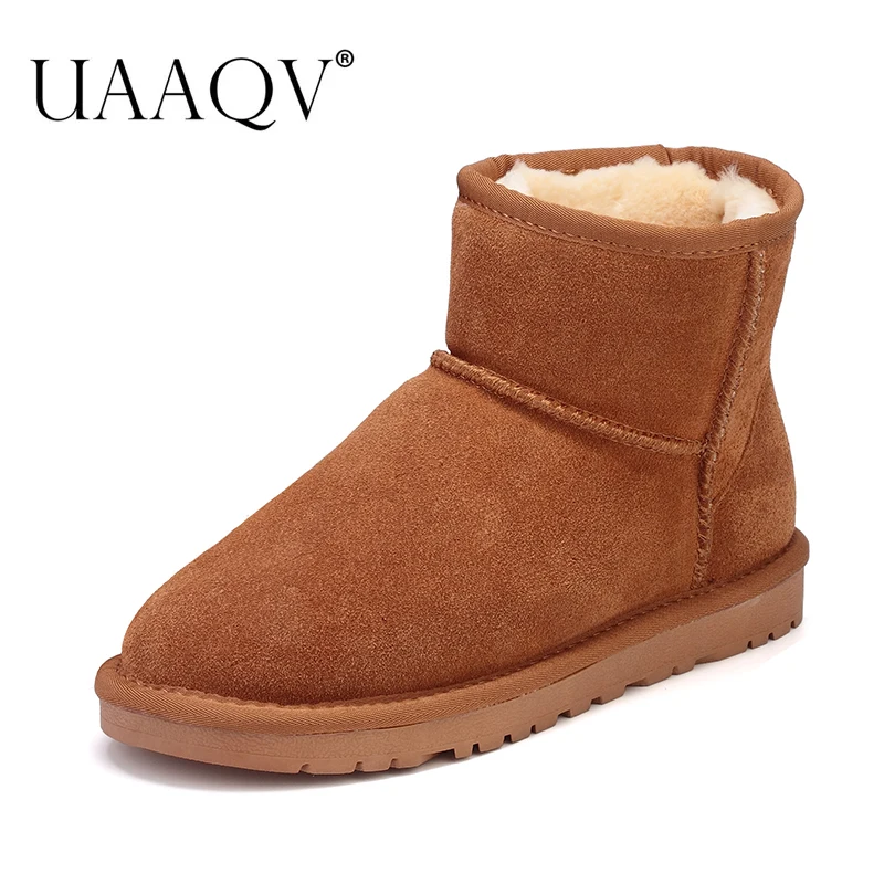 

UAAQV Classic Cowhide snow boots 100% genuine leather Boots Warm winter shoes for women large size 34-44