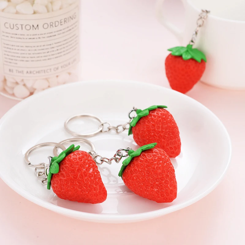 

Cute Simulation Strawberry Keychain Lovely Fruit Keyring Car Key Holder For Women Girl Bag Pendant Decoration