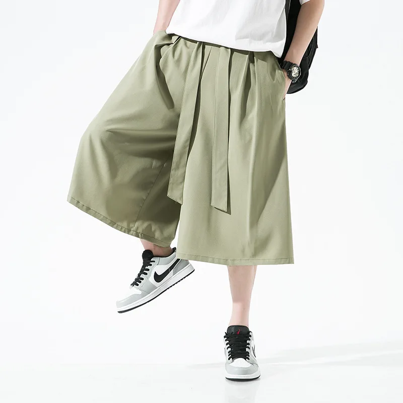 

Traditional Wide Leg Pants Men Asian Clothing Bath Pant Casual Loose Male Soild Color Yukata Trousers Linen Calf--Lenght Pants