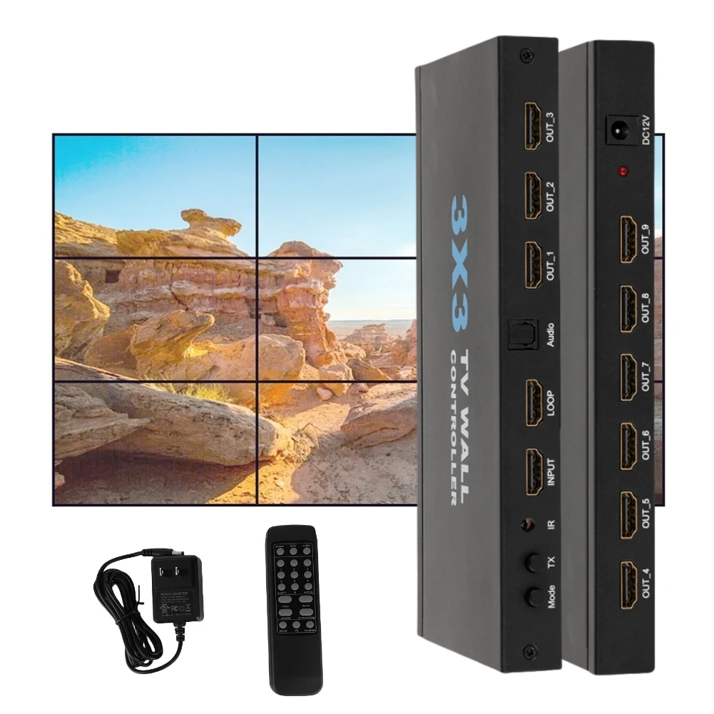 4K 3x3 9 Screen HDMI TV Video Wall Controller Splicer 3x4/4x3/4x4 Multi Video Screen Processor Switcher with Remote
4K 3x3 9 Screen HDMI TV Video Wall Controller Splicer 3x4/4x3/4x4 Multi Video Screen Processor Switcher with Remote