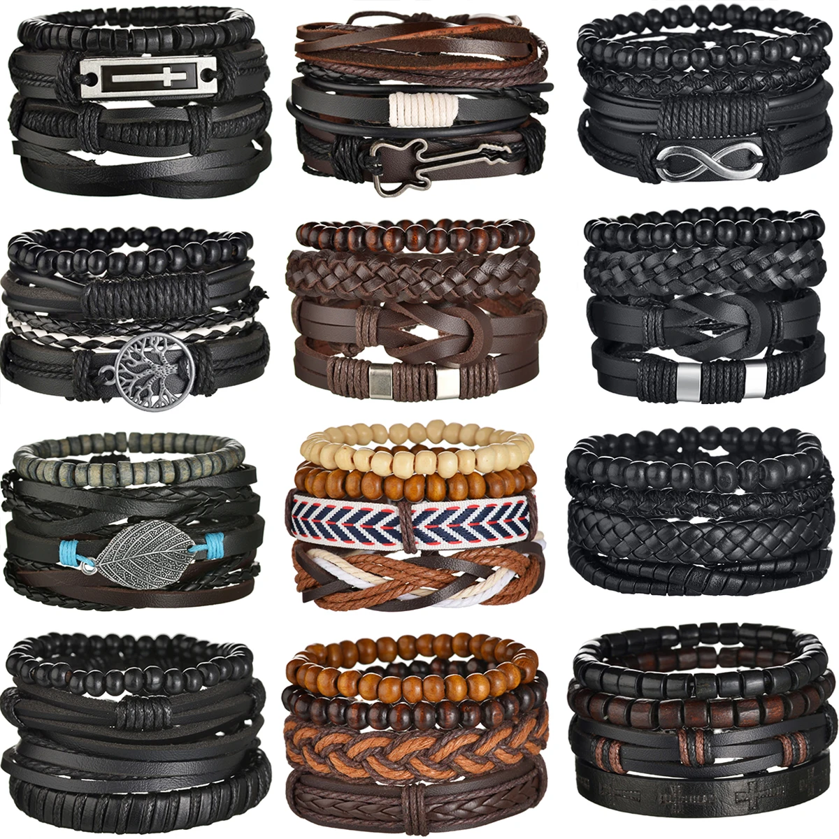 MeMolissa 3/4Pcs/ Set Braided Wrap Leather Bracelet for Men Vintage Life Tree Guitar Wood Beads Fashion Male Bracelets Wristband
MeMolissa 3/4Pcs/ Set Braided Wrap Leather Bracelet for Men Vintage Life Tree Guitar Wood Beads Fashion Male Bracelets Wristband