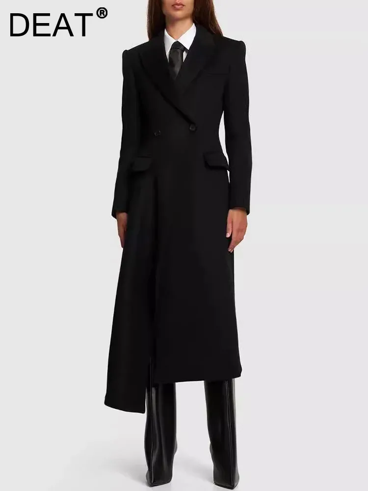 

DEAT Fashion Women's Blazer Notched Collar Double Breasted Waist Retraction Irregular Hem Suit Jackets Summer 2024 New 7AB3919