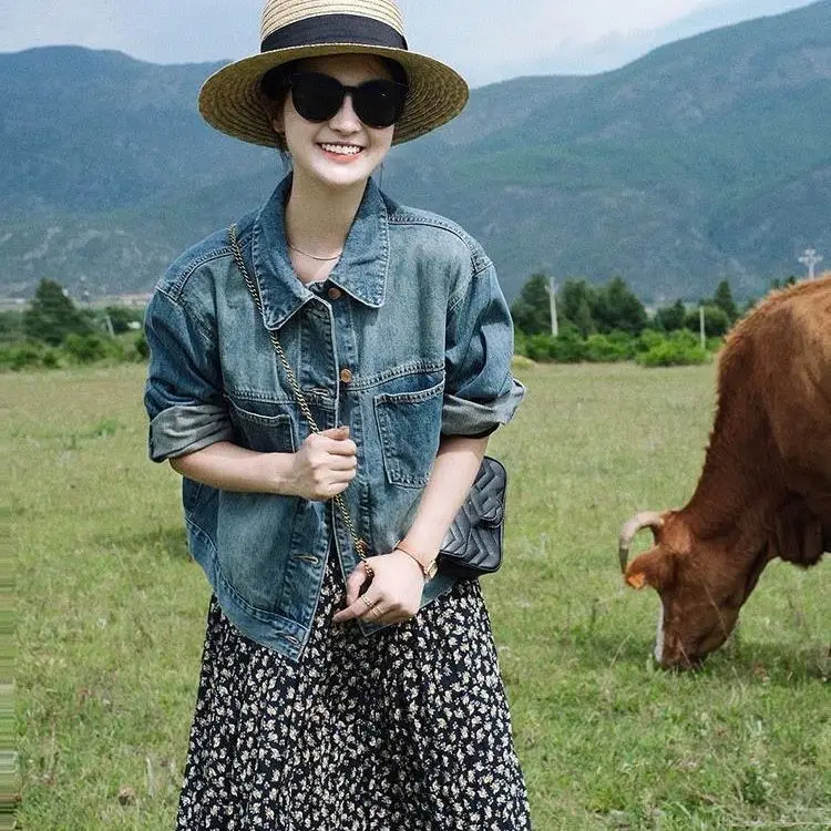 

Куртка женская джинсовая короткая, модная повседневная Свободная верхняя одежда из денима в Корейском стиле, весна-осень