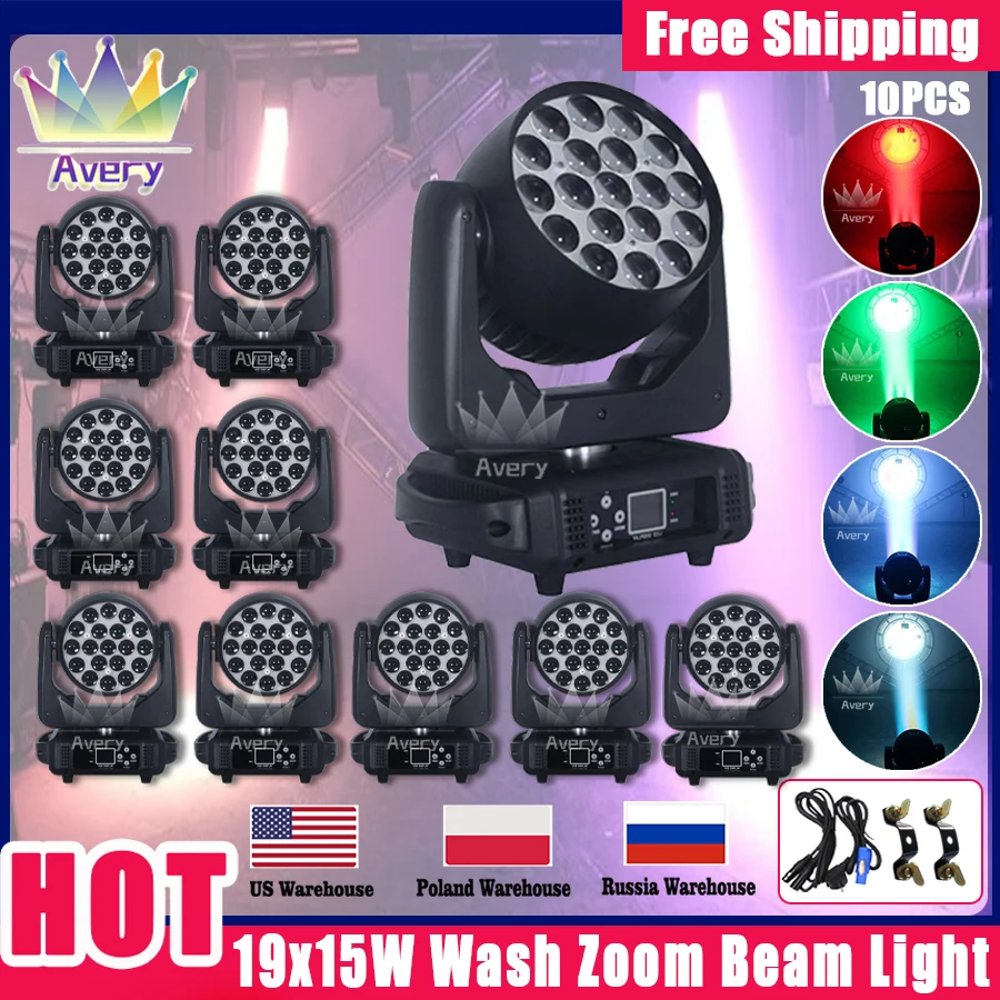 

0 Tax 10Pcs New LED 19x15W RGBW Beam+Wash Zoom Moving Head Light DMX 16/20 CH DJ Disco Part Church TV Studio Stage Effect