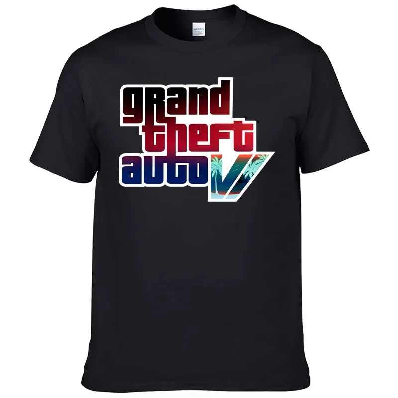 

2024 Summer New Men's T-shirt Grand Theft Auto Gta Game Print T-shirt 100% Cotton Crew Neck Top Street Short sleeved F118