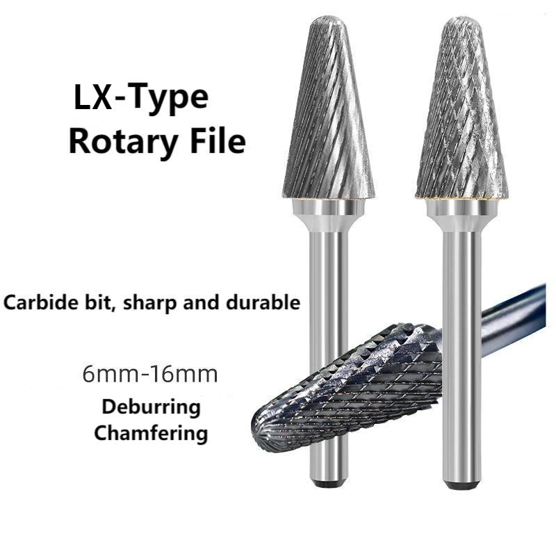 

LX Type YG8 Alloy Rotary File Double Slot Tungsten Steel Wood Carving Grinding Head Hard Metal Milling Cutter Tool for Copper