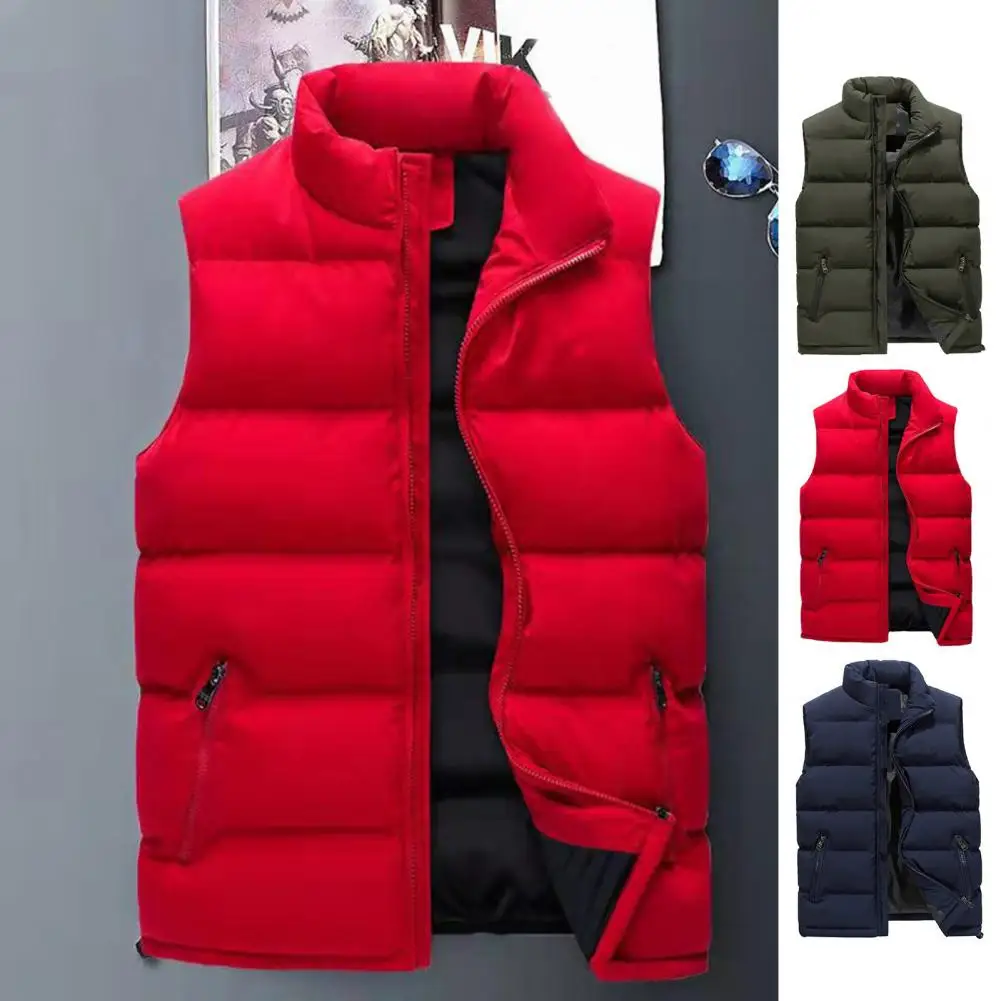 Solid Color Vest Coat Water-resistant Men's Puffer Vest with Stand Collar Zipper Placket for Outdoor Activities in Autumn Winter
Solid Color Vest Coat Water-resistant Men's Puffer Vest with Stand Collar Zipper Placket for Outdoor Activities in Autumn Winter