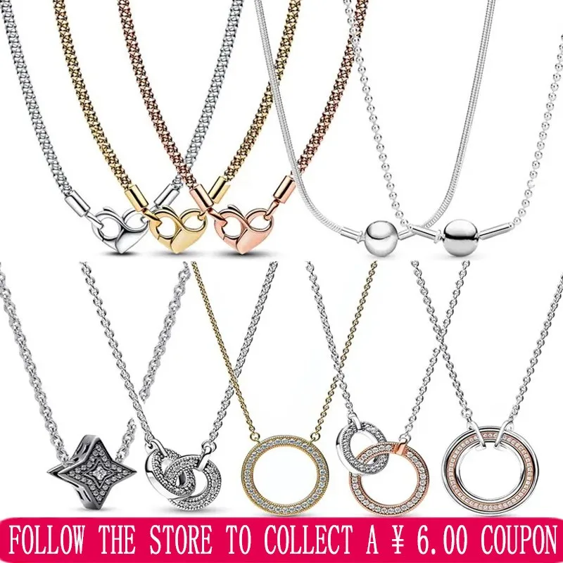 

2023 Women's Boutique Jewelry Original Logo Moments Series Studded Necklace 925 Sterling Silver High Quality Necklace Gift