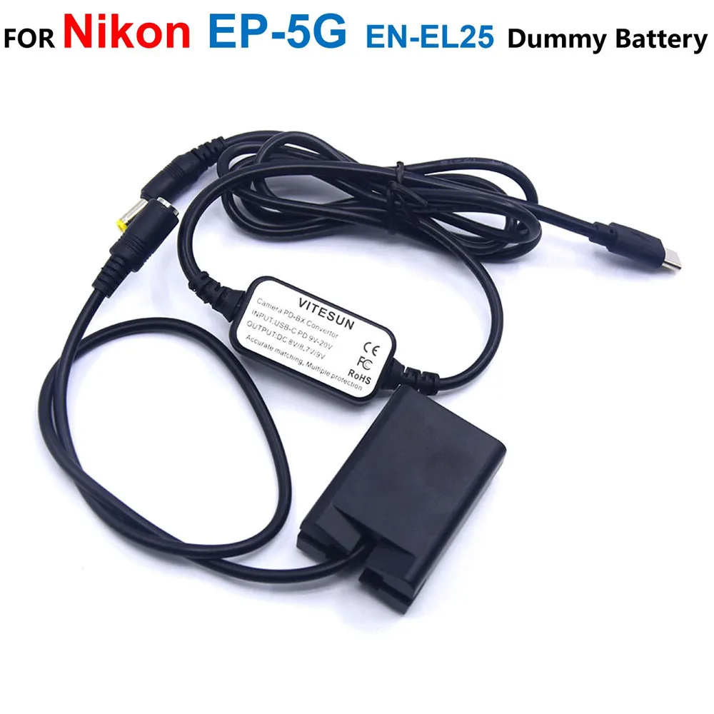 EP-5G DC Coupler EN-EL25 Dummy Battery+USB Type-C PD Power Bank Cable EH-5 EH-5A MH-32 For Nikon Z50 ZFC Z30 Cameras
EP-5G DC Coupler EN-EL25 Dummy Battery+USB Type-C PD Power Bank Cable EH-5 EH-5A MH-32 For Nikon Z50 ZFC Z30 Cameras