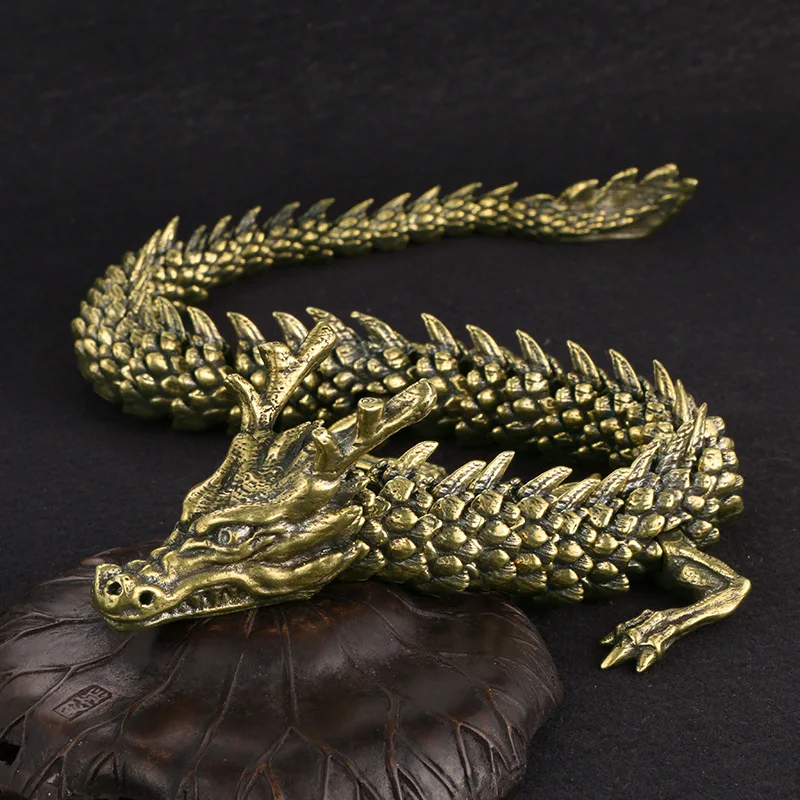 

254g 3D Dragon Statue Ornament Moveable Body Joints Exhibition Hall Advanced Decoration Zodiac Animal Brass Crafts Collection