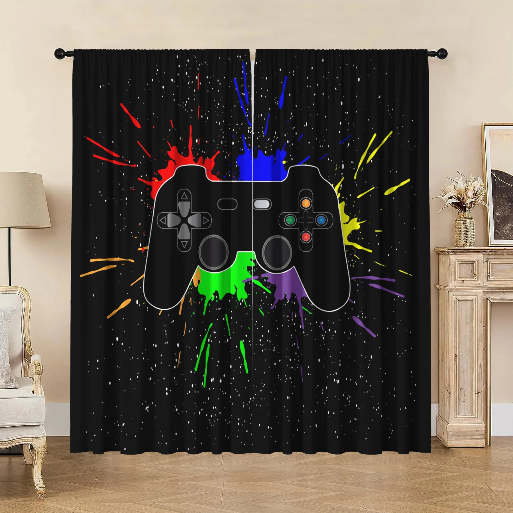 

2PC Cool Curtain Gamepad Gamer Game Controller Console Curtains, Suitable For Kitchens, Cafes, Living Rooms, Balconies, Gardens