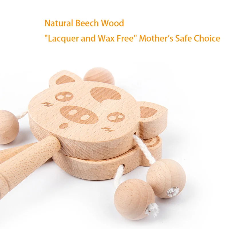 

XIHATOY New Baby Toys Wooden Cartoon Rattle Drum 0-3 Year Old Baby Early Education Hand Ringing Bell Ringing Drum Neonatal Toys