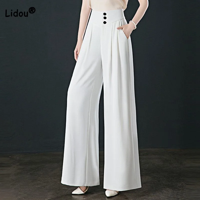 Ice Silk Solid Color Three Buttons Trousers Elegant Summer Clothes for Women High Waist Patchwork Double Pockets Wide Leg Pants
Ice Silk Solid Color Three Buttons Trousers Elegant Summer Clothes for Women High Waist Patchwork Double Pockets Wide Leg Pants